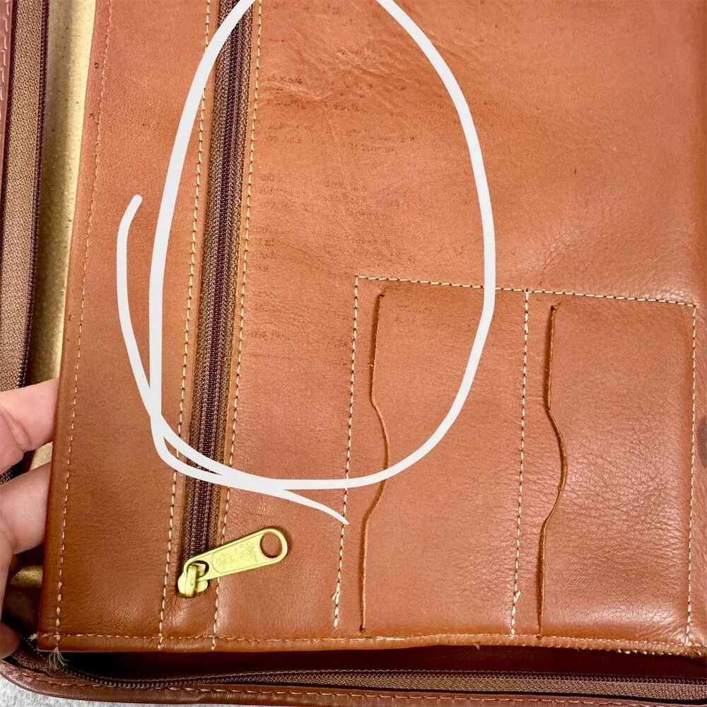 Vintage Brown Leather Portfolio Briefcase Document Case Top Handle Zip Closure